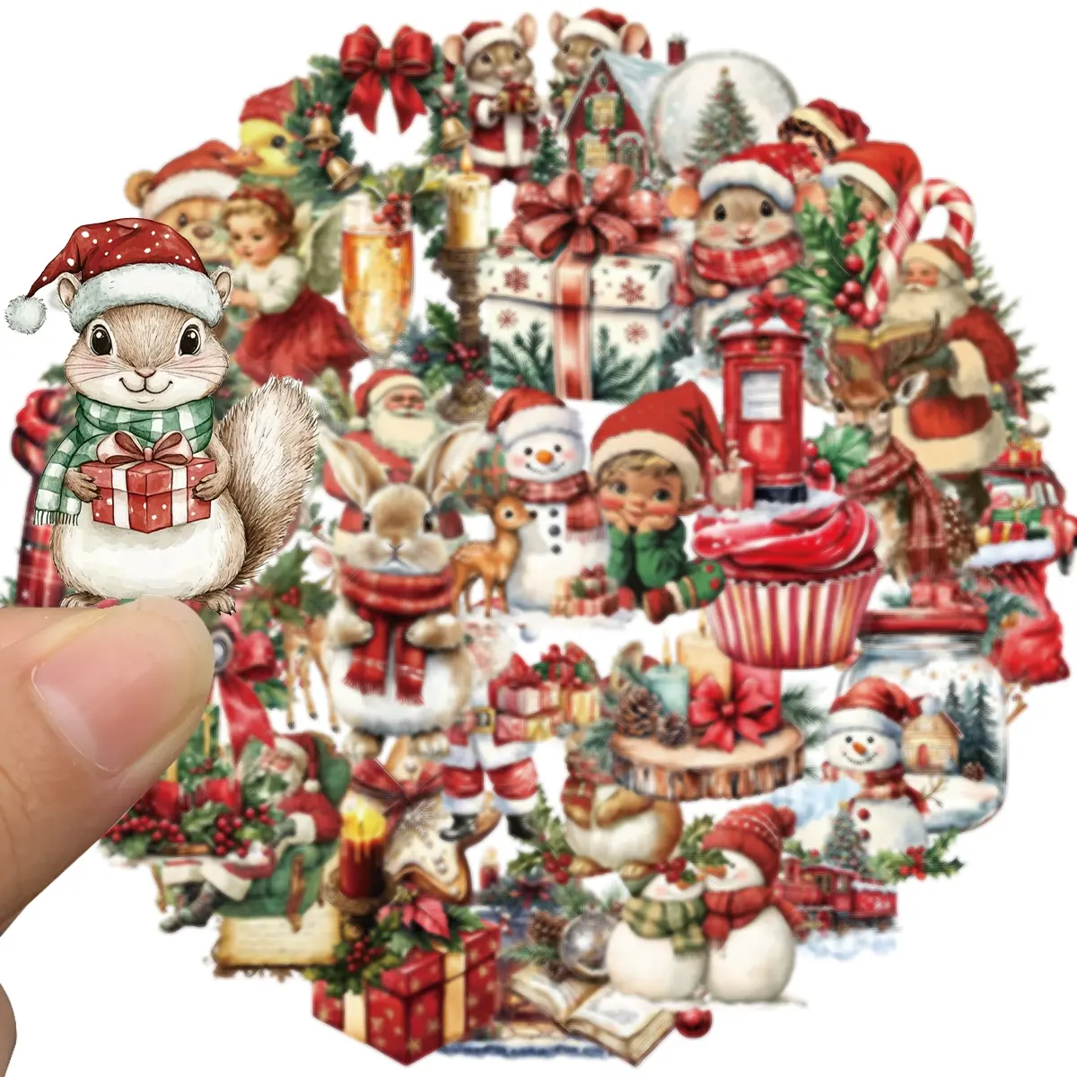 Vintage Christmas Stickers Set, Vintage Aesthetic, Santa & Snowman Designs, Waterproof Decorations for Cards, Scrapbooks, Scrapbooking, Gifts, Perfect for Kids & Teens
