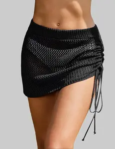 Women's Crochet Cover Up Skirt Knit Drawstring Beach Skirt Coverups for Swimwear XS-XXL