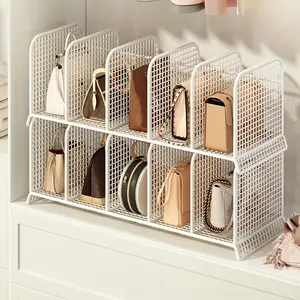 White Metal Wardrobe Organizer Shelf - Heavy-Duty Multi-Compartment Dress & Bag Storage Rack with Adjustable Shelves, Space-Saving Cabinet Divider for Closet, Dresser, Retail Display (Sturdy Metal Frame)