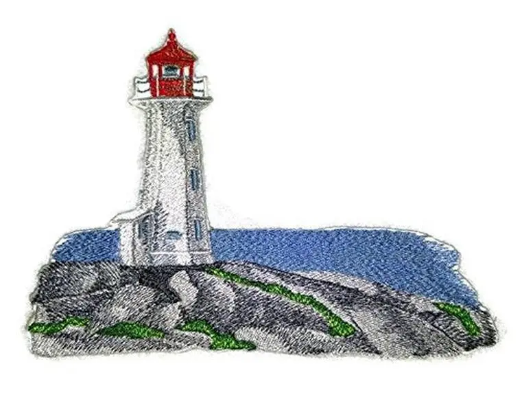 Peggy's Point Lighthouse Embroidered Patch (8.24" x 5.85") | Iron-On or Sew-On | Maritime Canada Nautical Applique for Jackets, Denim & DIY Fashion