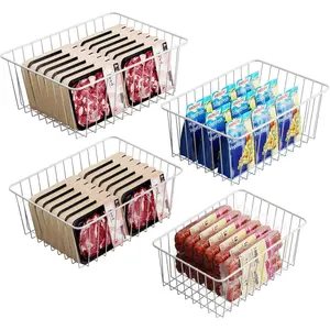 Freezer Organizer Bins - 4 Pack Upright Freezer Baskets for 17/21 Cu.Ft Stand Up Freezer, Wire for Reach-In Freezer, Slide-Out Access, Prevents Items Falling, 2 Large 2 Medium, White