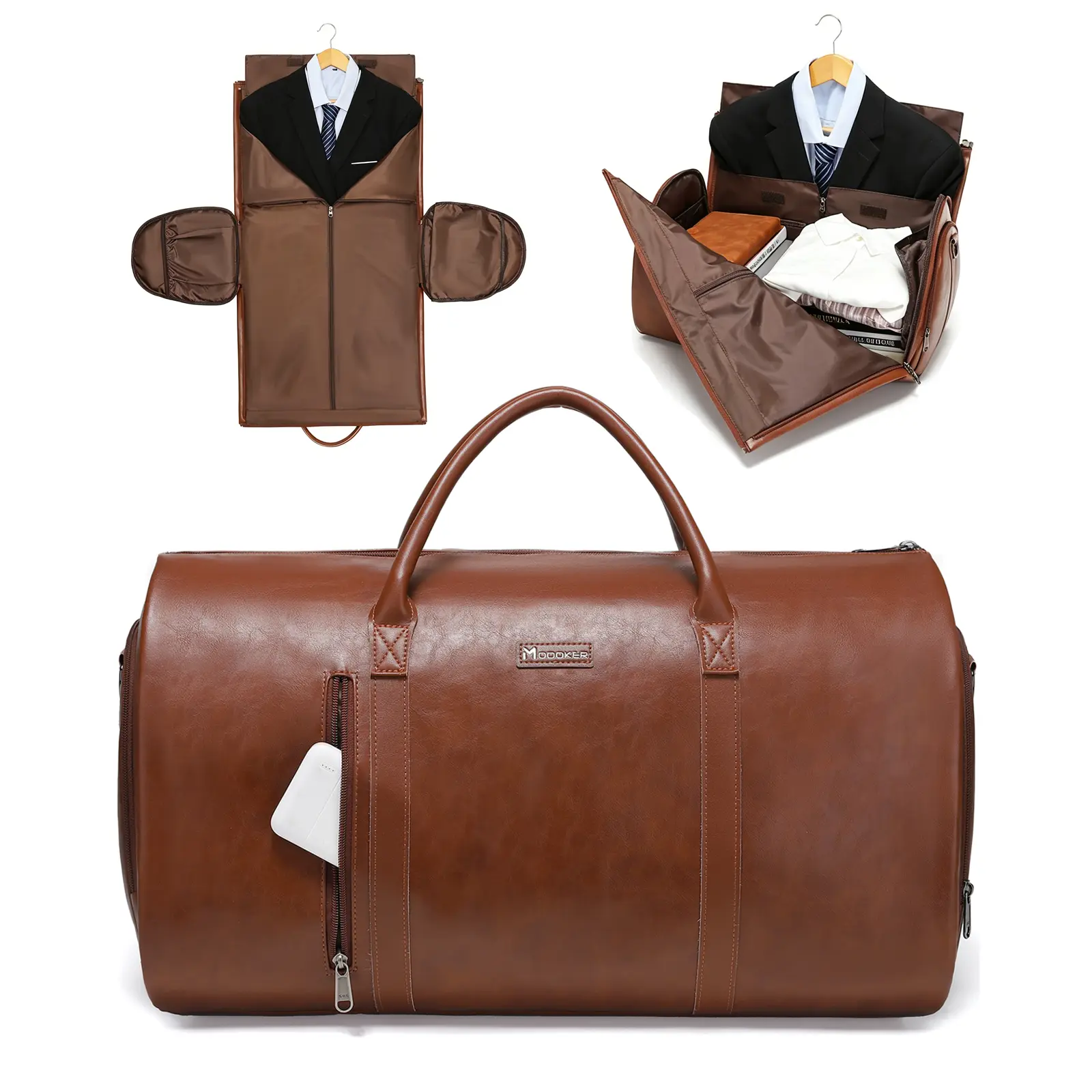 Leather Garment Bag for Travel, Carry On Travel Bag with Shoulder Strap - Ideal for Business Trips and Weekend Getaways - The Garment Duffel Bag for Traveling Men Women