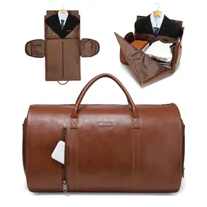 Leather Garment Bag for Travel, Carry On Travel Bag with Shoulder Strap - Ideal for Business Trips and Weekend Getaways - The Garment Duffel Bag for Traveling Men Women