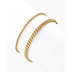 JAXXON - Cuban + Rope Bracelet Stack -5mm & 3.5mm - Gold - Box Clasp