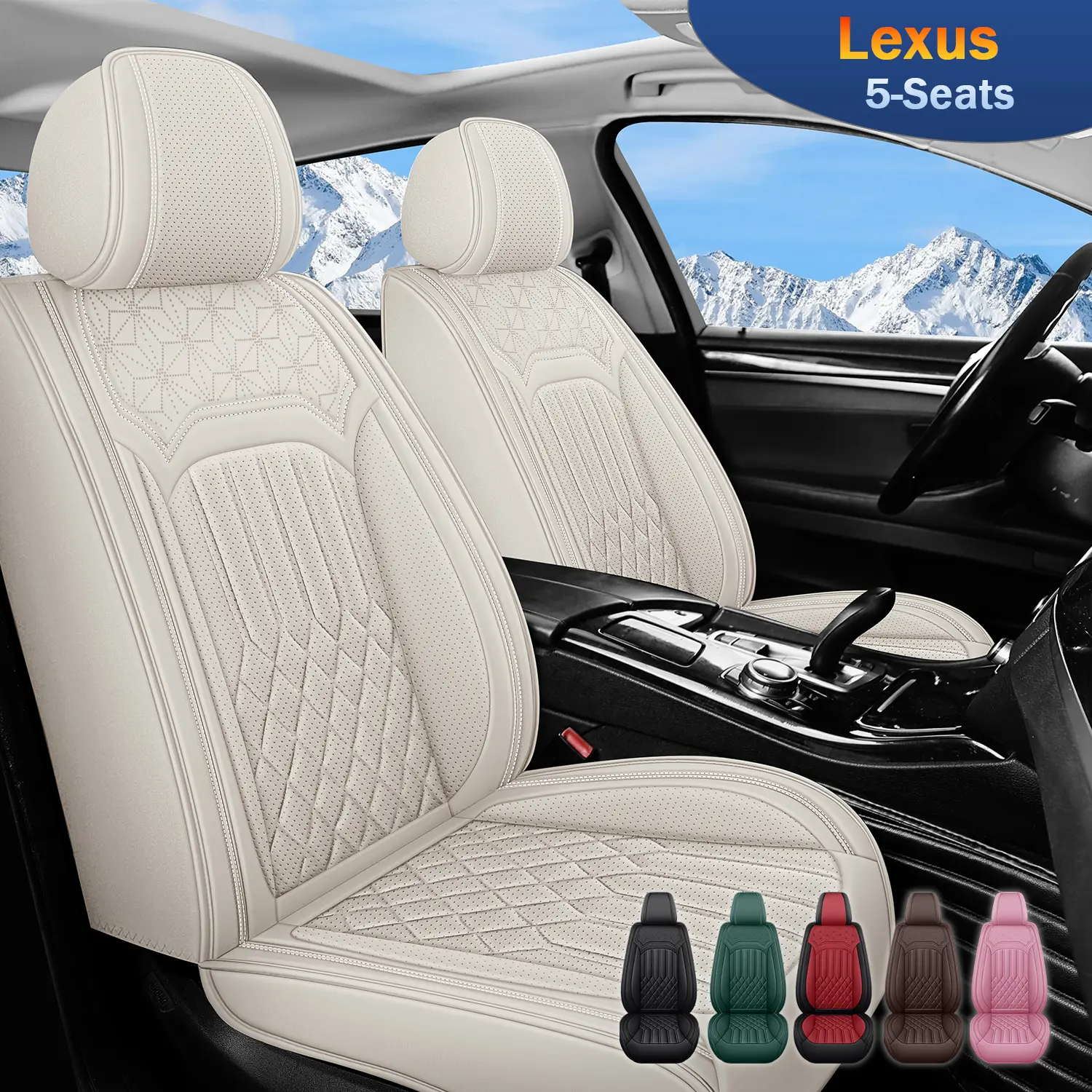 Car Seat Covers for Lexus ES 350/ ES 330/IS 250/IS 300/IS 350/LS 430/LS 460/ NX 200t/250 / NX 300/300h / NX 350/350h / RX 350/ RX 350h, Stylish Breathable Napa Leather Car Seat Cover for Full Set 5-Seats, Waterproof Anti-Slip Comfort Vehicle Seat Cover Au
