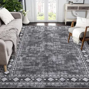 Area Rugs for Living Room Washable Rug Boho Rug for Bedroom Border Throw Rugs Stain Resistant Throw Carpet Low Pile Floor Cover for Office Dining Room Nursery, Machine Washable Rug, Contemporary Rugs