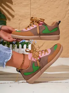 Women's New Fashion Casual Lace-Up Sports Shoes, Outdoor Walking Shoes, patchwork design sneakers, Comfortable Patchwork Low Top Sneakers for Daily Wear, Lifestyle Colorblock Sneakers
