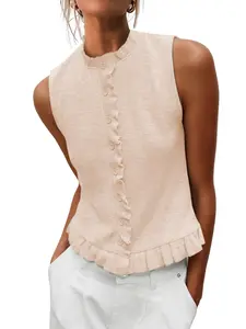 Aswulk Womens Sleeveless Sweater Vest Ruffle Button Down Knit Tank Top Summer Trendy Going Out Vest Tops