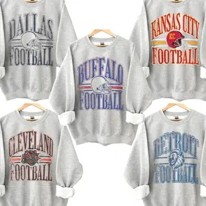 Vintage All Team Football ASH GREY Crewneck Sweatshirt, Hometown Football Game Day Pullover, Vintage Football Throwback Graphic, Gift For Fans