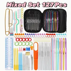 127 Pieces Crochet Kit, Crochet Kit with Bag, Crochet Kit, Crochet Beginner Kit, Stitch Marker, Crochet Accessories, DIY Crochet Knitting Kit ﻿