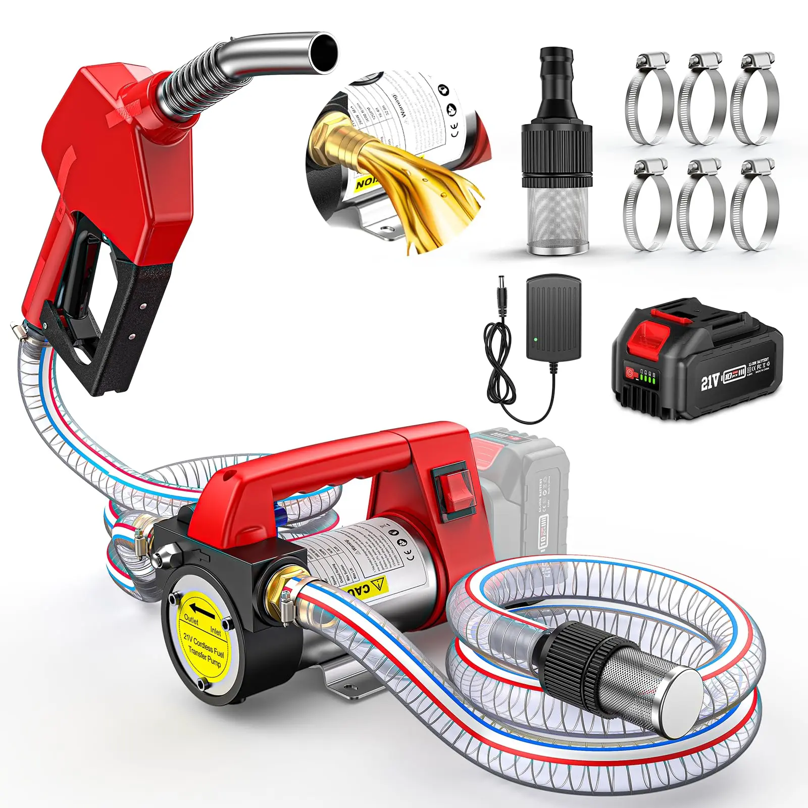 Portable Diesel Transfer Pump, TaskStar Battery Powered 12GPM Cordless Fuel Pump Kit w/ 4.0Ah Battery（Includes one battery）, Nozzle&Hose for Diesel, Kerosene& Biodiesel [SummerVibes ]（No water pumping allowed）