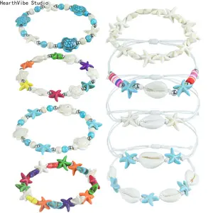 Women's Classic Boho Blue Starfish Beaded Bracelet - Beach-Themed Conch Sea Shell Turtle Bangle - Fashion Friendship Jewelry for Sports & Outdoor Wristbands, Friendship Bracelets