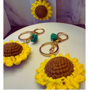 Boho Crochet Sunflower Bag Charm Keychain