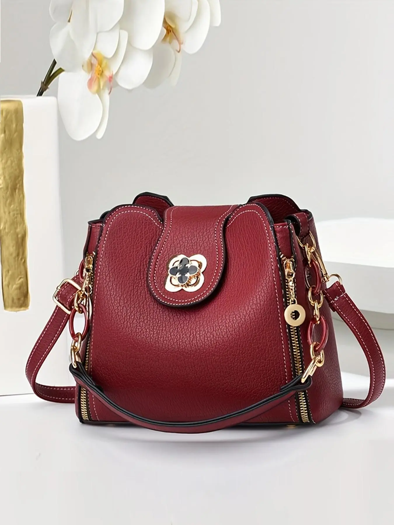Women's Fashionable Solid Color Shoulder Bag, Trendy Versatile Buckle Decorated Shoulder Bag, Casual Trendy Versatile Luxury Bag for Daily Use, Versatile Shoulder Bags