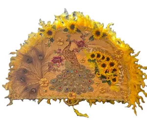 Abanico Grande Decorativo de Oshun con Pavo Real y Plumas