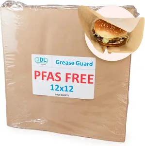IDL Packaging 12" x 12" PFAS-Free Grease-Proof Paper Sheets, Pack of 1000, Natural Kraft - Microwave Safe Food Tray Liners - Grease-Absorbing Wrapping for Sandwiches, Cheeses, Hamburgers, etc.