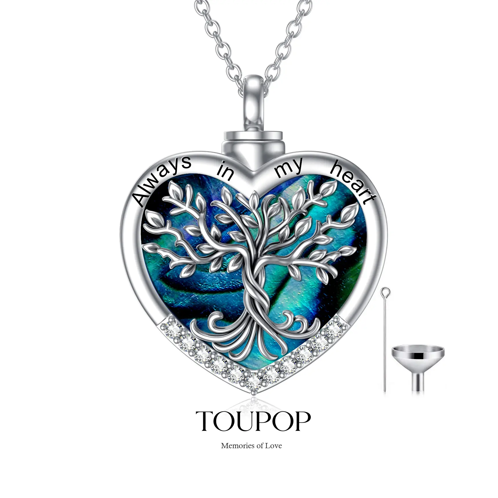 TOUPOP 925 Sterling Silver Tree of Life Heart Urn Necklace for Ashes - Nickel-Free Metal Cremation Keepsake Jewelry with Funnel Filler, Necklace Gift for Women