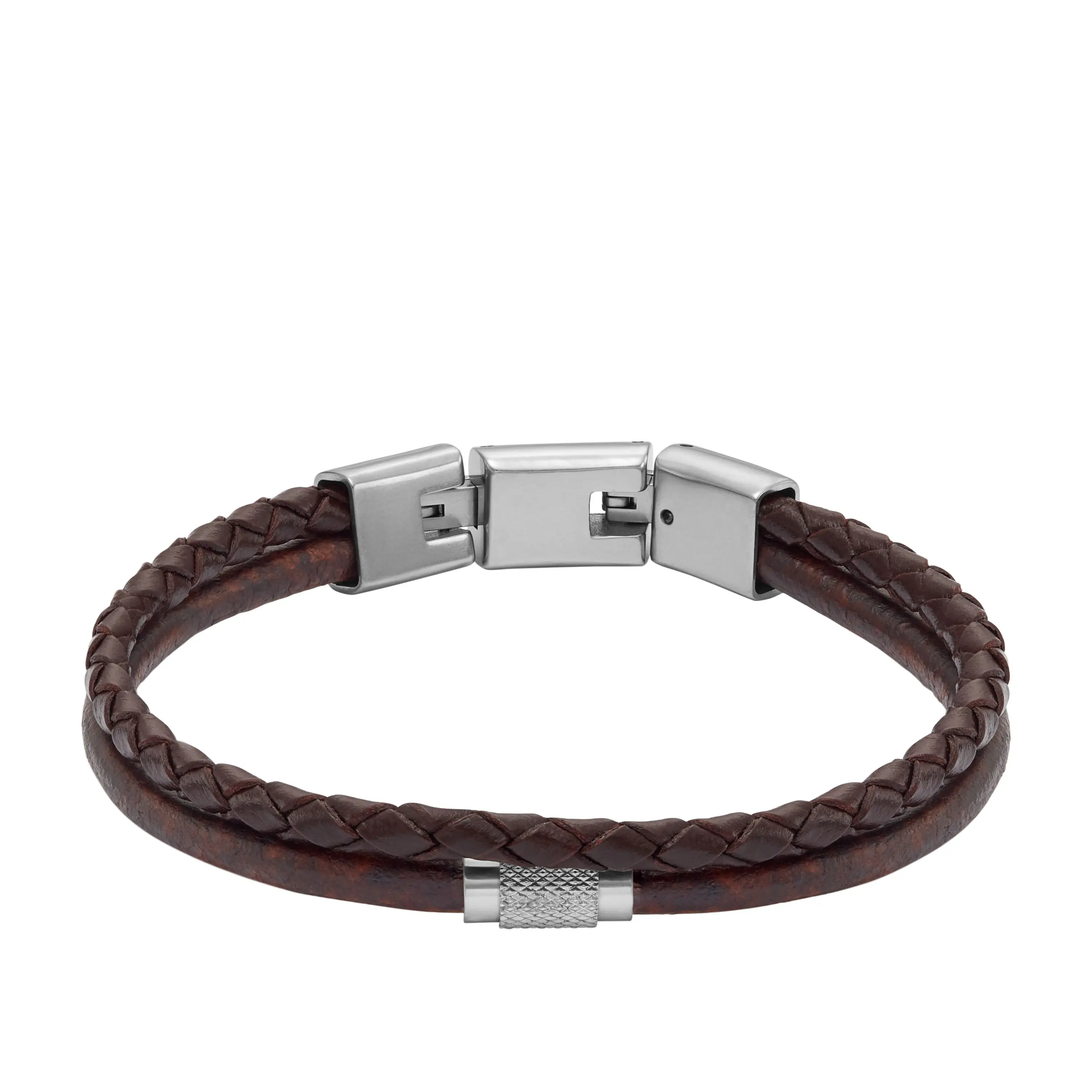 Fossil Men's Machine Knurled Texture Brown Leather Multi-Strand Bracelet