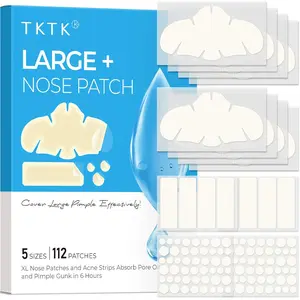 TKTK Hydrocolloid Nose Patches, XL Nose Pore Strips 91 x 48 mm, Large Hydrocolloid Acne Pimple Patches for Face, Cover Zit Blemishes & Absorb Oil (Nose Contoured, Strip, Dots 5 Sizes 112 Count)  #mothersdaygift  #Summervibes
