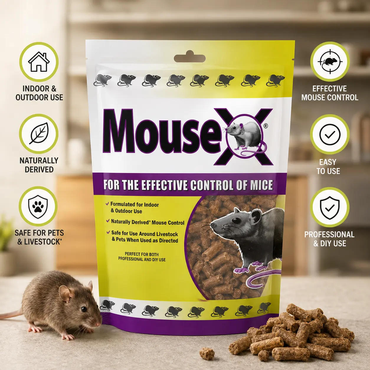 EcoClear Products 620100-6D RatX All-Natural Formula Indoor Rodent Control Solution - 8oz Natural Pest Control, Safe for All Species Bag