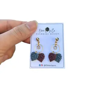 Olalaclayco Handmade Polymer Clay Earrings with Leaf Design & Gold Hoop Accents by Olalaclayco