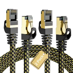 Cat6 Ethernet Cables 0.6 FT (2-Pack), Snagless CAT6A RJ45 10Gbps Ethernet Cable, FTP Shielded Ethernet Patch Cord, Cat6 Internet Network LAN Cable, OFC, Nylon Braided Cat 6 Cable, Gold-Plated Plug