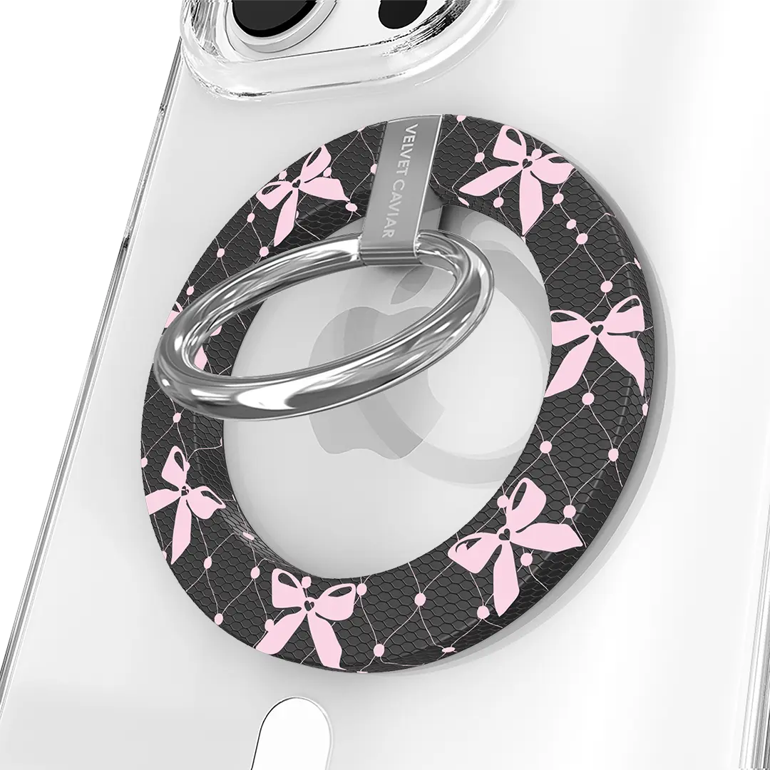 Velvet Caviar Lacy Pink Bows Phone Grip - MagSafe Compatible Ring Stand and Secure Mobile Accessories, Phone Mount, Cellphone
