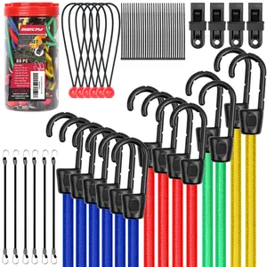 60 Assorted Sizes of Bungee Cords - 10“ 18” 24“ 32” 40” Heavy Duty Outdoor Bungee Cords with Hooks, Large, Medium, Small and Mini Straps