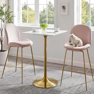 Modway Lippa 28" Square Wood Top Bar Table in Gold White