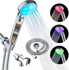 Filtered Led Shower  for Hard Water 7 Color Light Change Automatically Handheld Showerhead Polished Chrome with 60 Inches Stainless Steel Hose and Adjustable Bracket Filter Shower