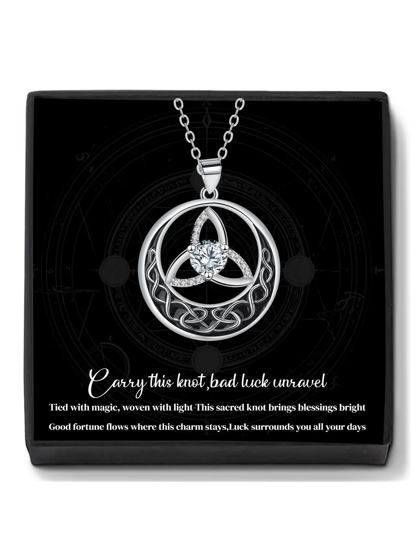 Celtic knot Triquetra Pendant Charm Necklace With Blessing Card, Witch Knot Protection Necklace, Witches Knot Necklace for Women, Birthday Christmas Necklace Gift for Wife Mom Daughter Girlfriend, Birthday Gift Jewelry