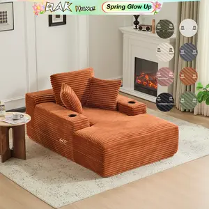 QAK 64‘’ Boneless Chaise Lounge, Upholstered Sofa Bed with Throw Pillows and Armrests, Indoor Sleeper Chair Luxurious Plush Corduroy Chair Bed for Living Room No Assembly Required