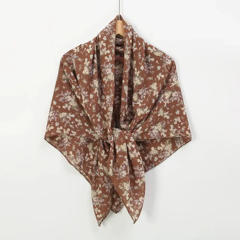 115*115cm Floral Printed Square Scarf Chiffon Headband Scarf For Muslim Woman Hijabs Shawls Lady Casual Wraps Islamic Headband