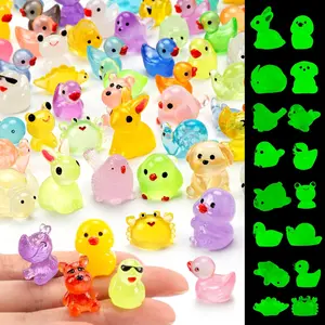 100 Pcs Mini Resin Animals 20 Types Glow in The Dark Figurines Bulk Set for DIY Garden Dollhouse Aquarium Micro Landscape and Party Decoration Desk Pets and Miniature Dollhouse Accessories