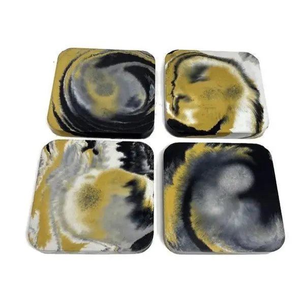 Yellow Marbled Concrete Coaster set (4pcs)