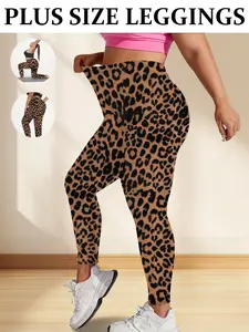 Plus Size Women's Tight Fit Elastic Waist Leggings, Elastic Soft Stretchable Fabric, Casual Style for All Seasons, Leopard Print, Multiple Colors Available