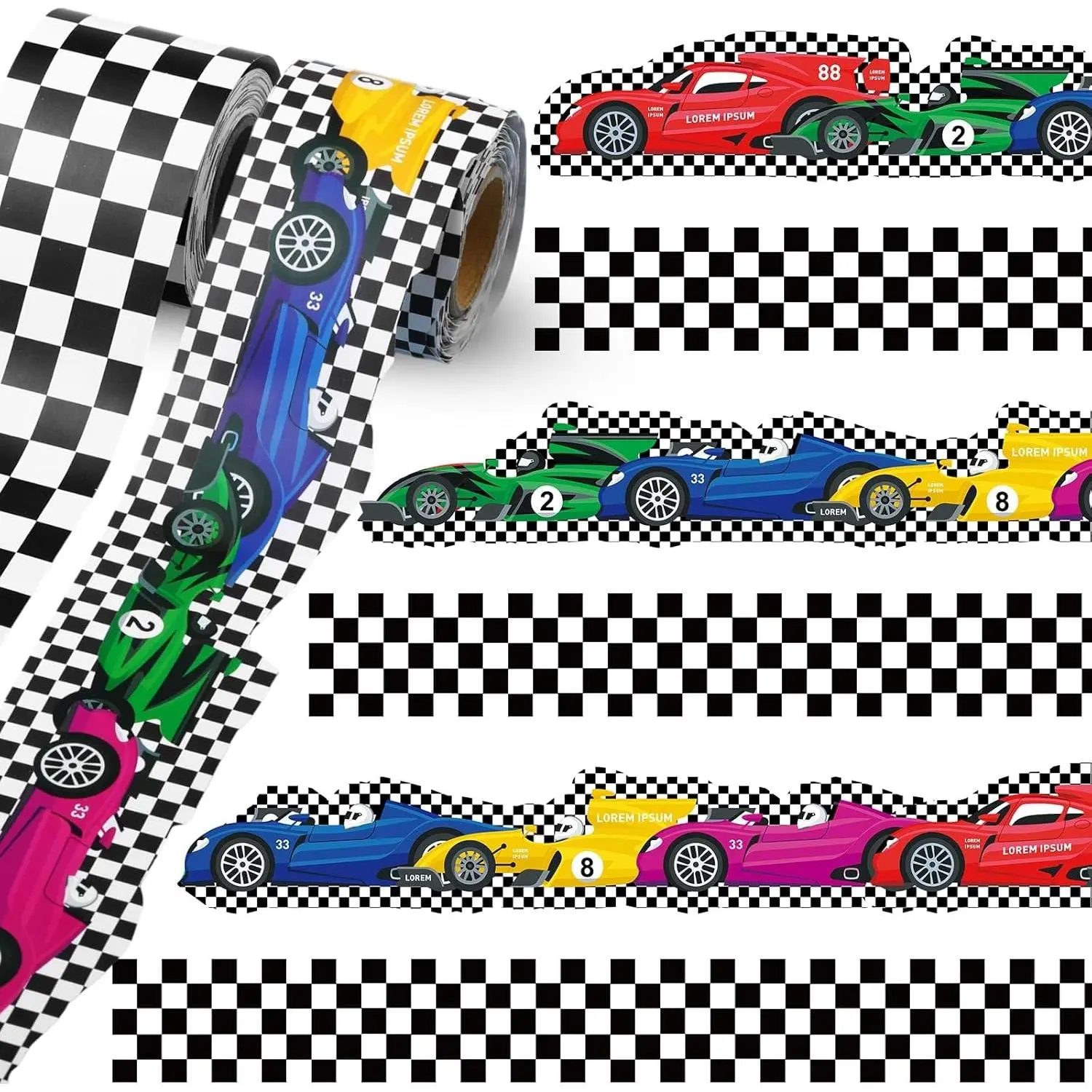 2 Rolls 65.6ft Racing  Board Borders Decorations Checkerboard Bulletin Board Strips Racing Classroom Decor  to School Bulletin Trim Borders for  Office, Office Decor, Bulletin Board Borders