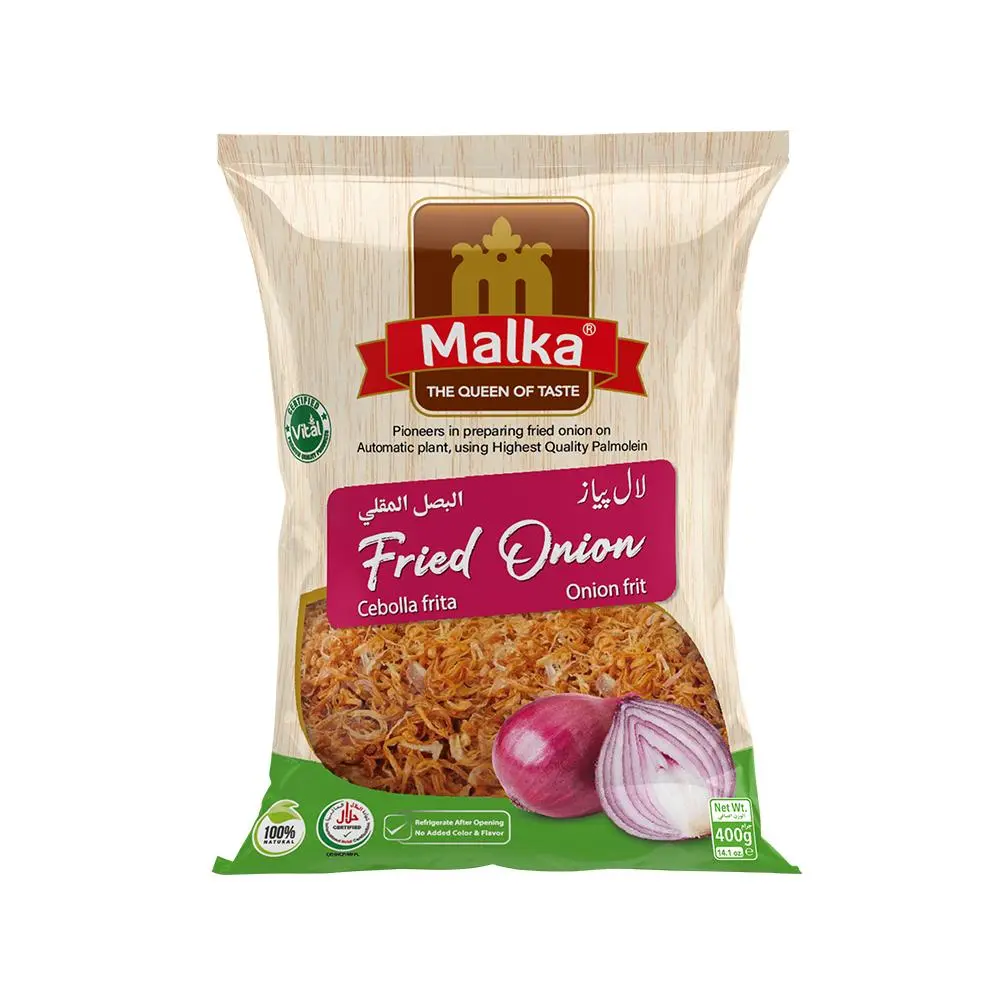 Malka Crispy Fried Onion 400g (14.10 oz) - Made With Real Onions, 100% Natural & Dry, Halal, Non-GMO & Vegan - No Added Color & Flavor - Sealed in Air Tight Bag