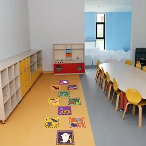 Halloween Cartoon Fun Square Number Jumping Grid Wall Stickers, 3 Sizes 15x15cm/20x20cm/30x30cm, Self-Adhesive Floor Decor for Classroom Bedroom Living Room