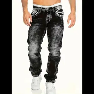 Men's Fashionable Straight Leg Jeans with Pockets, Casual Comfy Loose Fit Denim Pants for Daily Wear, Fashion Men's Bottoms for All Seasons, Cotton, Ripped Jeans