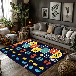 Kids Space Hopscotch Hand Foot Print Play Crystal Velvet Area Rug Navy Non‑Slip Children Game Room Rug#KidsSpaceHopscotchRug #HandFootPrintRug #ChildrenDecor #NavySpaceGameCarpet #CrystalVelvetRug