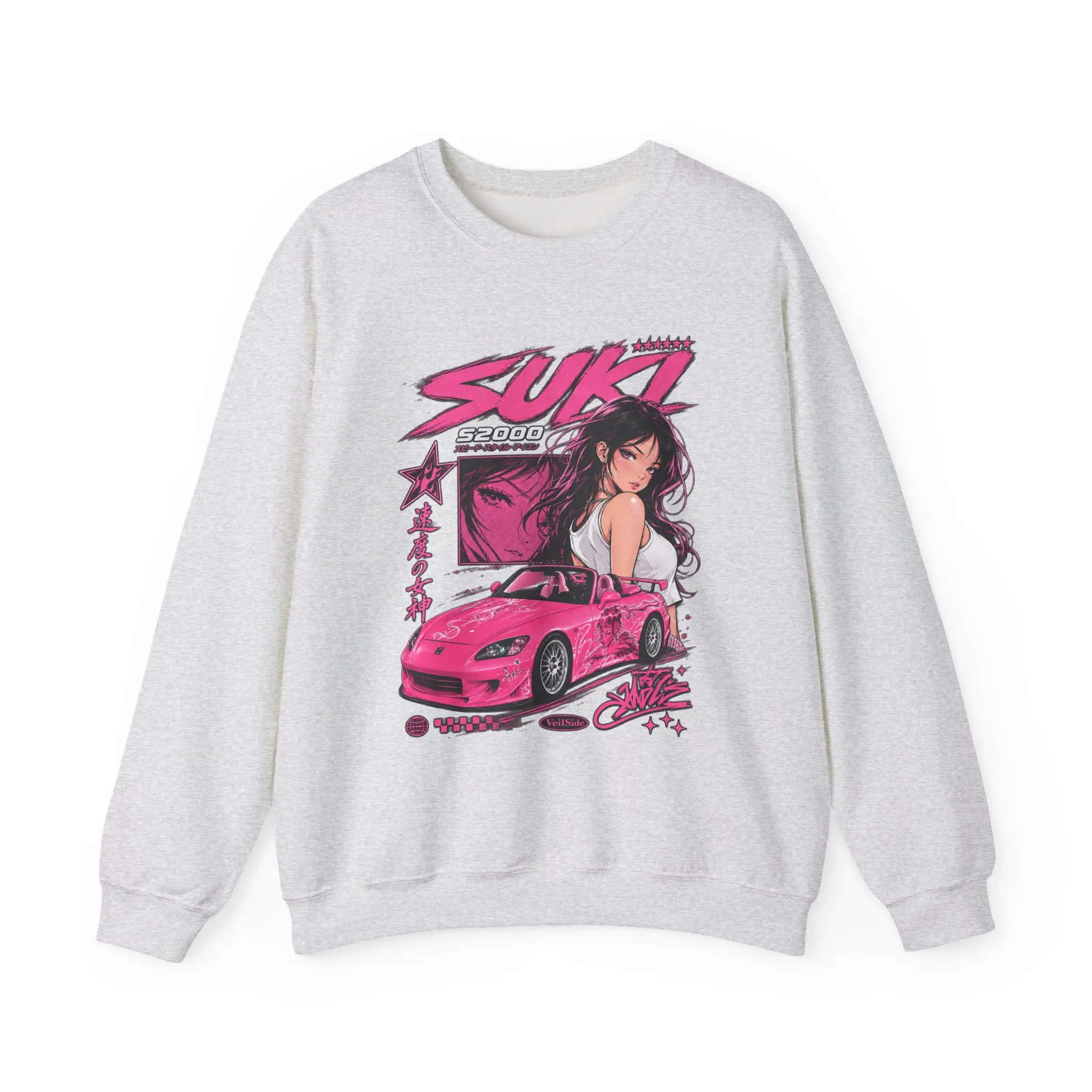 Suki Pink S2000 Car Anime Girl Sweatshirt | Racing Retro Graphic | JDM Streetwear Vintage