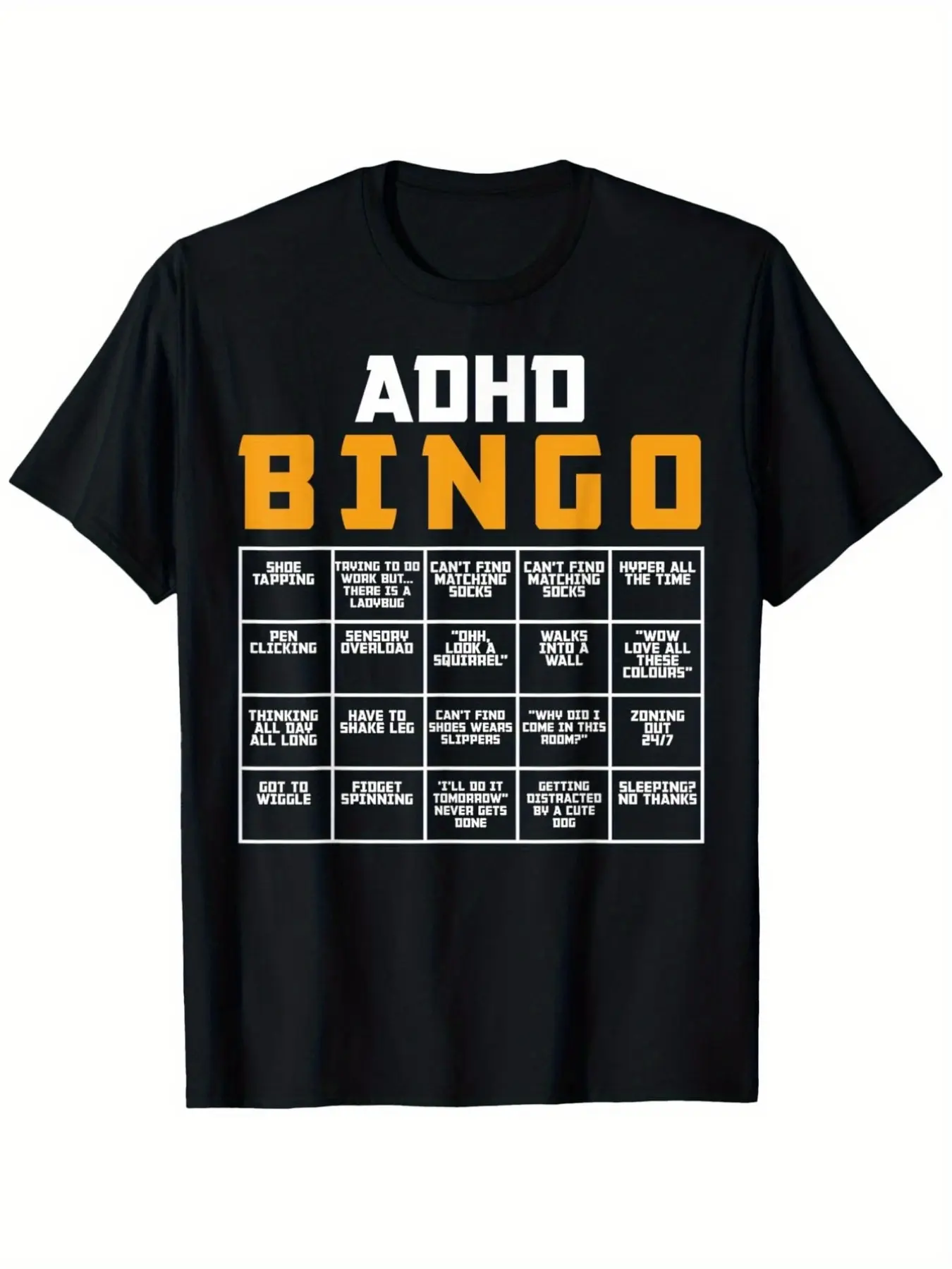 Men'S Funny ADHD Bingo T-Shirt - Mental Health Awa unisex soft cotton short sleeve t shirt, vintage graphic casual tee for men women teens, perfect birthday holiday gift for camping travel gym daily street  wear