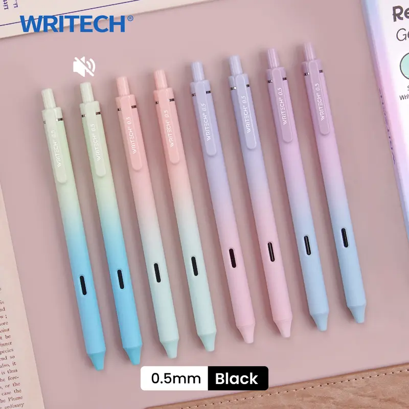 5pcs Gel Pen Set, Aesthetic Fine Point Retractable Ballpoint Pens, 0.5mm Black Ink Smooth Writing Pens, Gradient Color Pens For Journaling, Office, School, Stationery Supplies, And Gifts - View #10