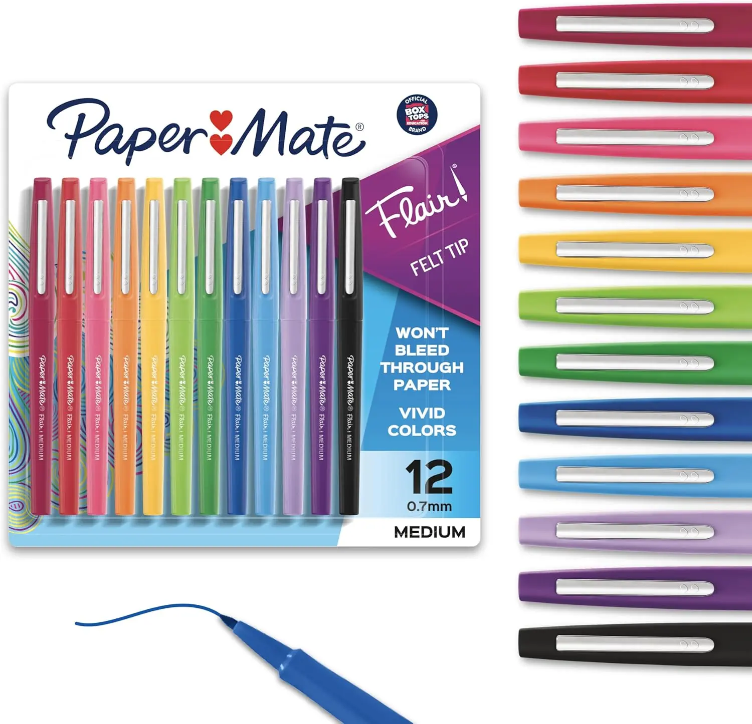 Paper Mate Flair Felt Tip Pens, Medium Point (0.7 mm), 12 Count Assorted Colors for Writing, Journaling, School & Office