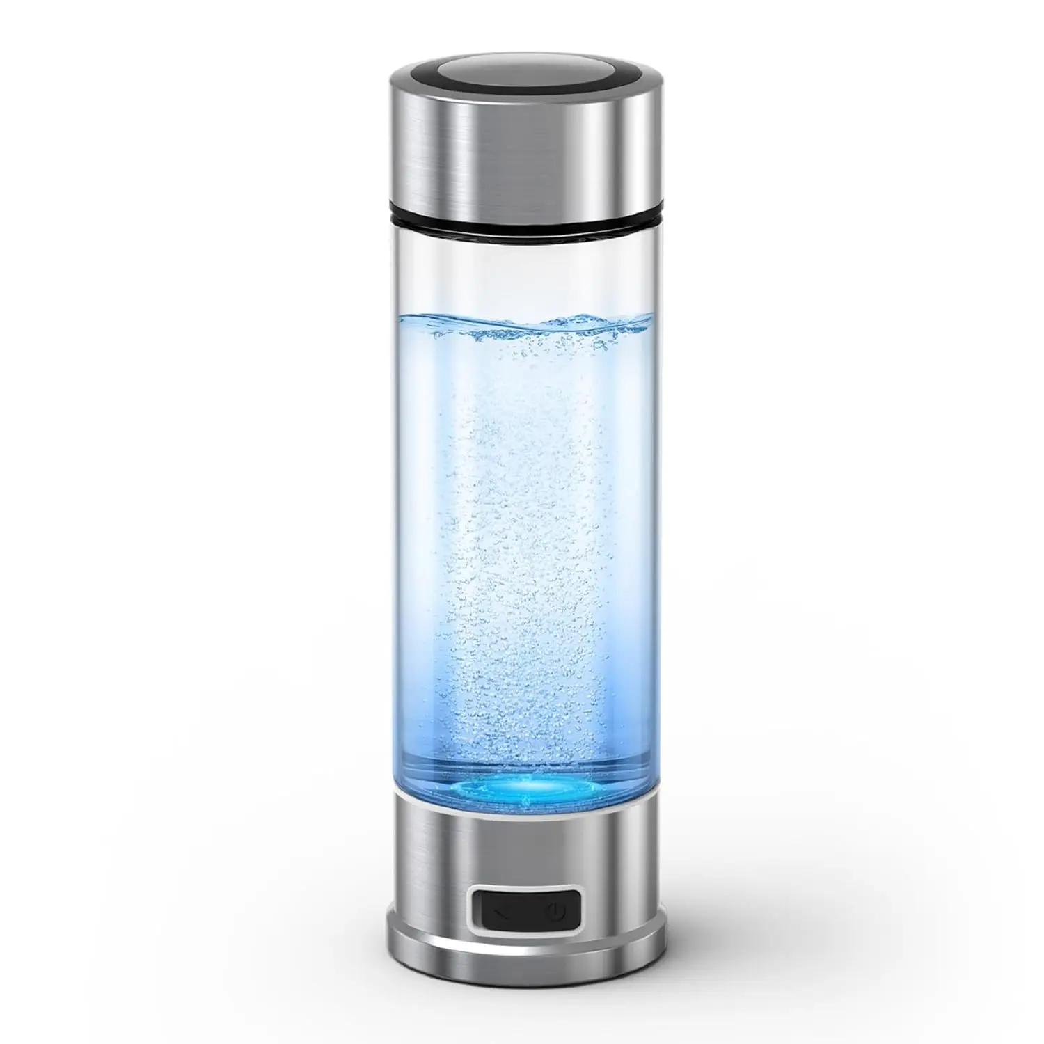 Hydrogen Water Bottle 1500PPB Portable Hydrogen Water Bottle Generator Glass, Hydrogen Rich Water Dispenser with SPE & PEM Technology, for Home Office Fitness Travel Outdoor Sports (Silvery)