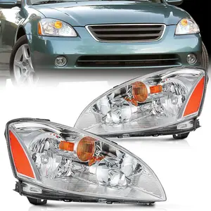 Nilight Headlight Assembly Compatible with 2002 2003 2004 Nissan Altima Chrome Housing Amber Reflector Clear Lens Headlights Replacement Driver and Passenger Side