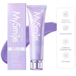 MySmile Purple Color-Correcting Toothpaste - Daily Purple Teeth Whitening, Color Correction, Neutralizes Yellow Tones, Instant Brightening, Stain Removal, Deep Clean, Antiplaque, Fluoride-Free Gentle Radiant Oral Care