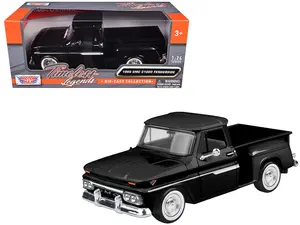 Motormax Diecast Model Car 1/24 1966 GMC C1000 Fenderside Pickup Truck Black
