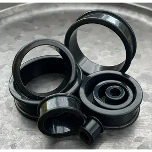PAIR of Midnight Black Solid Silicone Double Flare Tunnels